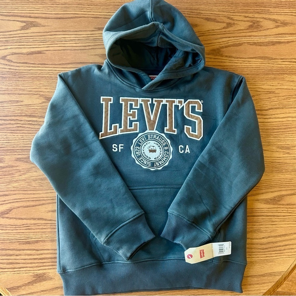 Levi’s Kids Pullover Hoodie Medium (10–12) — Dark Green, New with Tags
